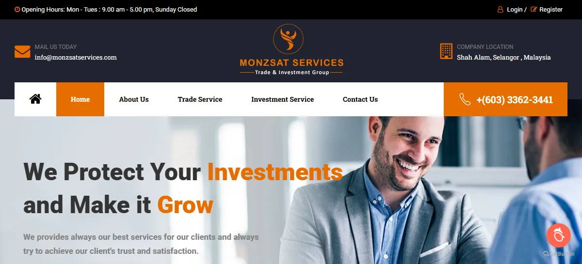 Monzsat Services website homepage