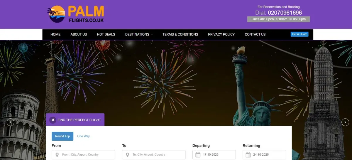 Palm Flights website