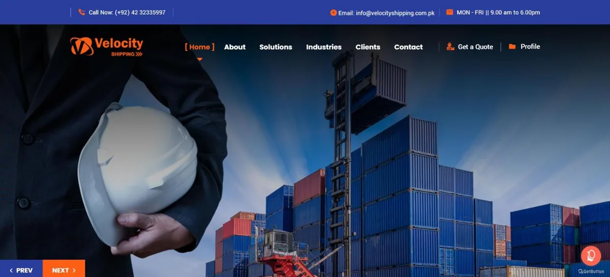 Velocity Shipping website
